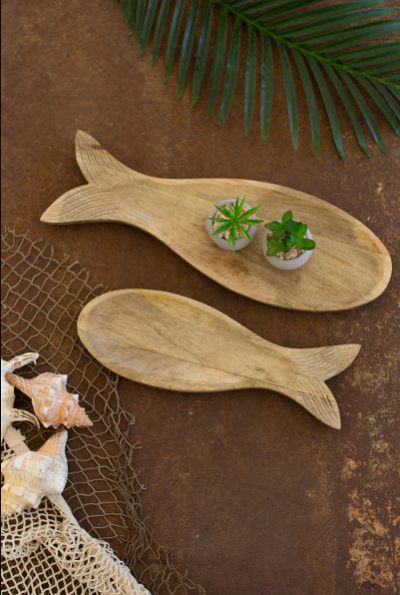 Carved Wooden Fish Platters - 2 Sizes