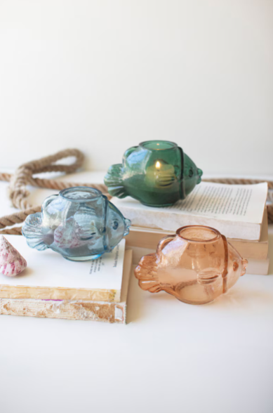 Glass Fish Tea Light Holders - 3 Colors
