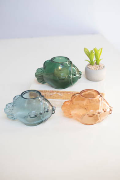 Glass Fish Tea Light Holders - 3 Colors