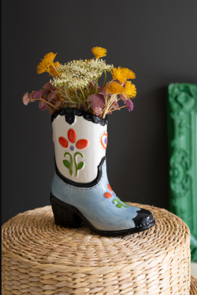 Ceramic Cowboy Boot Vase