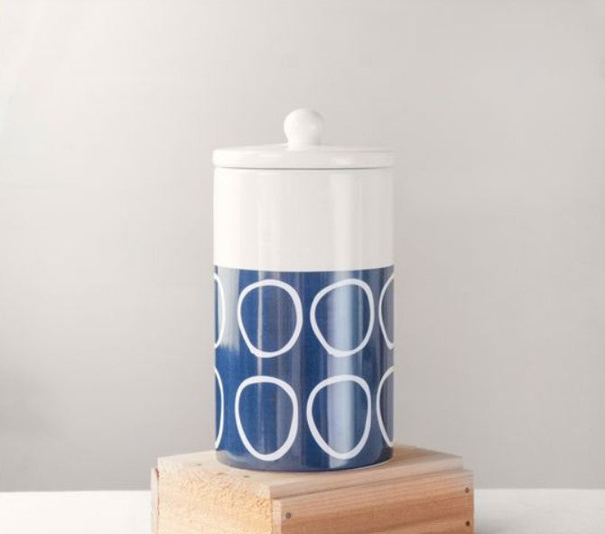 White & Blue Circle Design 9.5" Canister