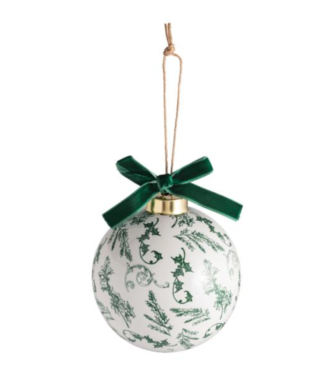 Green Toile Pattern Ball Ornament