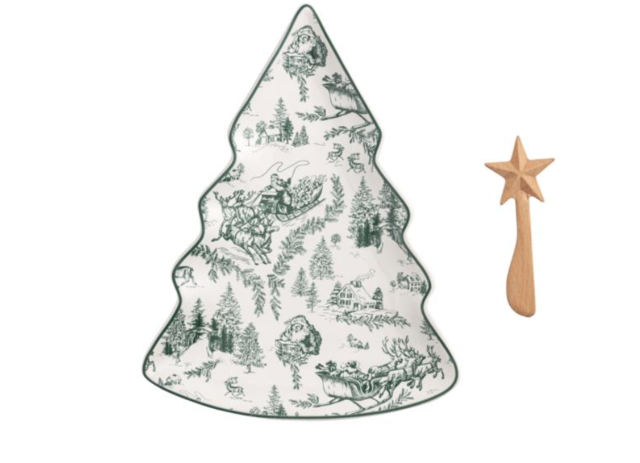 Green Toile Tree Platter