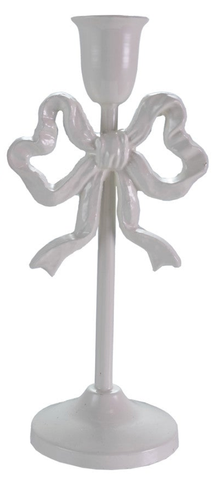 4-3/4"L x 3-1/2"W x 10"H Cast Iron Bow Taper Holder, 2 Colors. Each Sold Separately