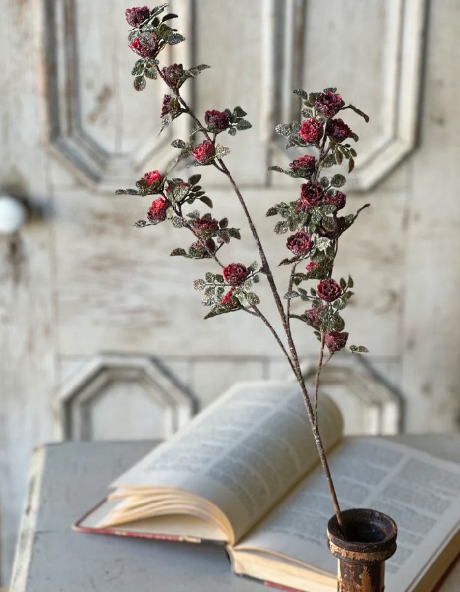 31" Frosted Tiny Tea Rose Spray
