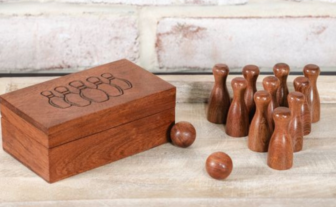 5" ACACIA WOOD BOWLING GAME