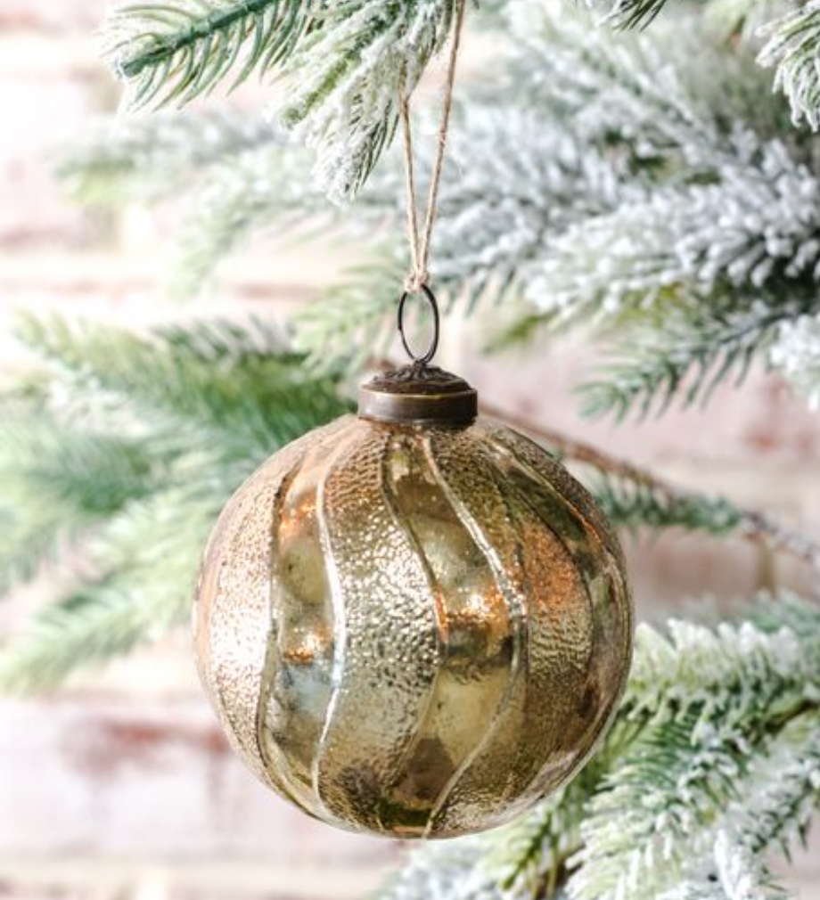 3" ROUND STRIPE GOLD ORNAMENT