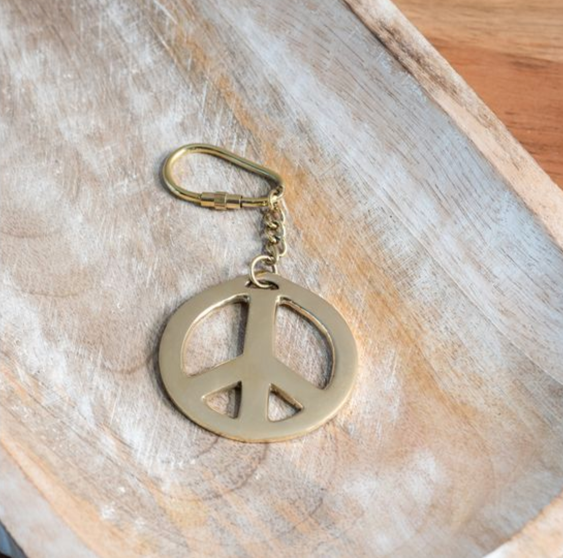 INNER* 4.75" BRASS PEACE SIGN KEYCHAIN