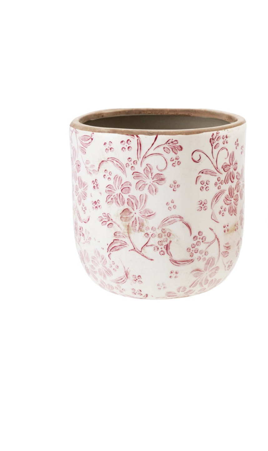 Stoneware Planters with Floral Pattern. Each sold separately