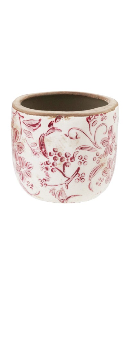 Stoneware Planters with Floral Pattern. Each sold separately