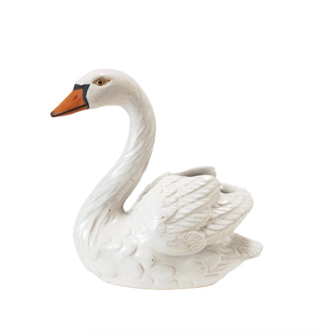 Stoneware Swan Shaped Toothpick Holder, White, Orange Color & Black
