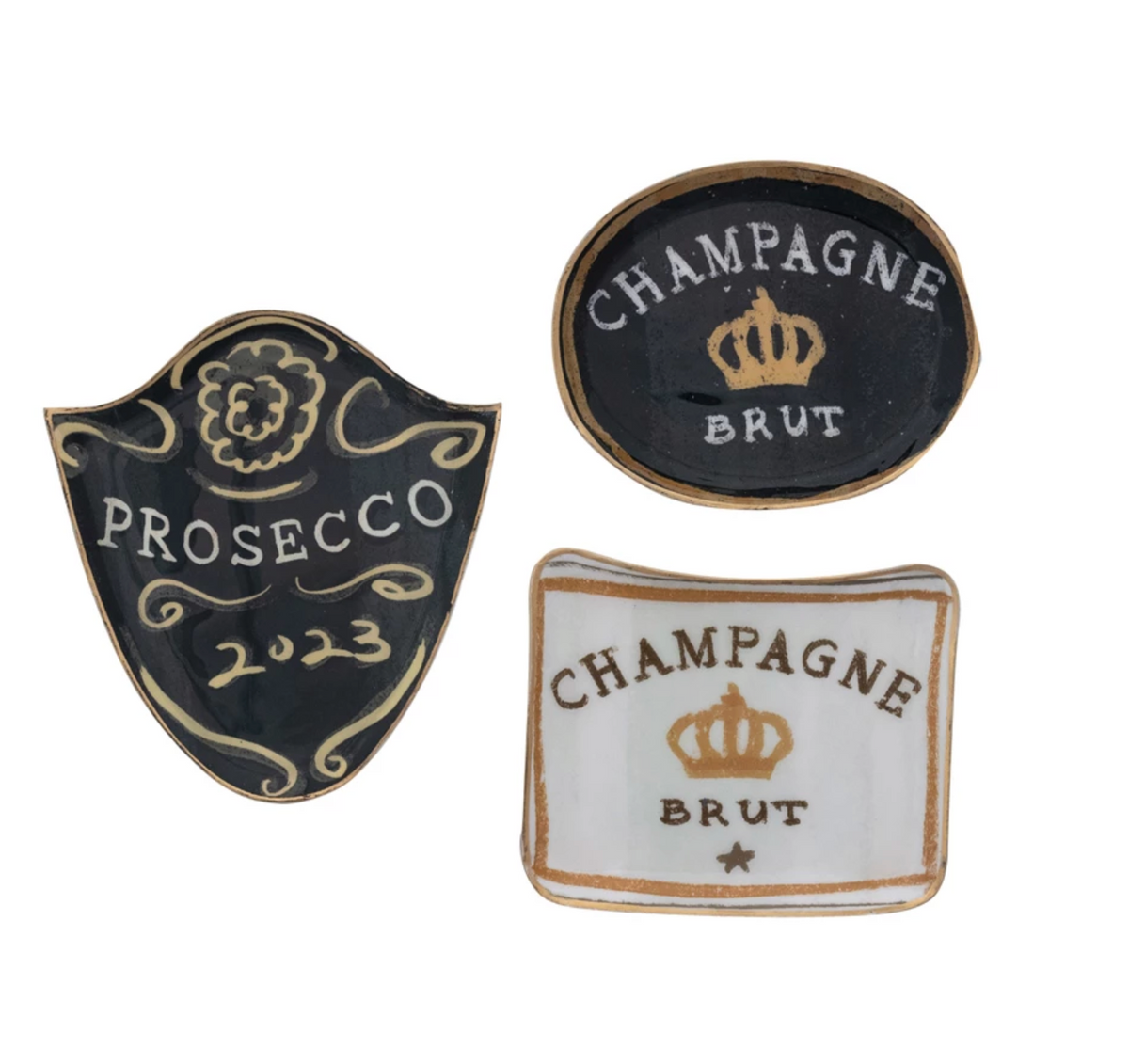 Enameled Metal Tray with Gold Edge, 3 Styles