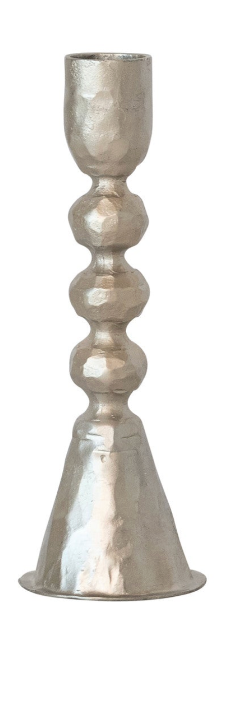 Hand-Forged Cast Iron Taper Holders, Nickel Finish. Each Sold Separately.