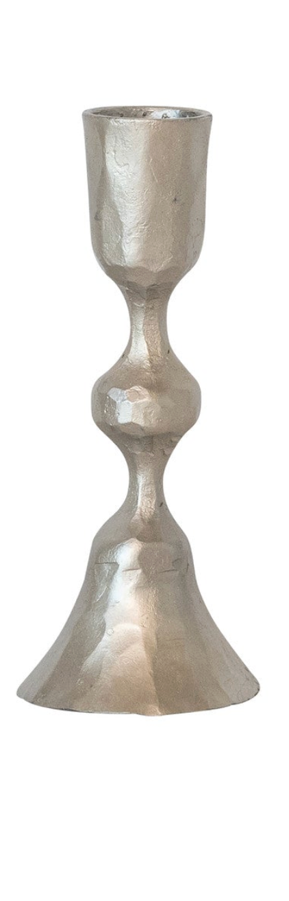 Hand-Forged Cast Iron Taper Holders, Nickel Finish. Each Sold Separately.