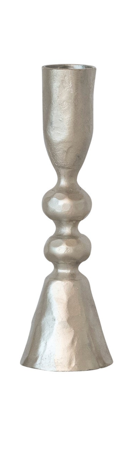 Hand-Forged Cast Iron Taper Holders, Nickel Finish. Each Sold Separately.