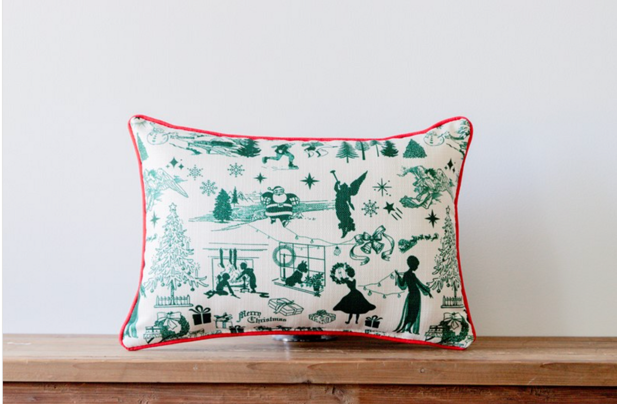 Green Christmas Toile Pattern Pillow