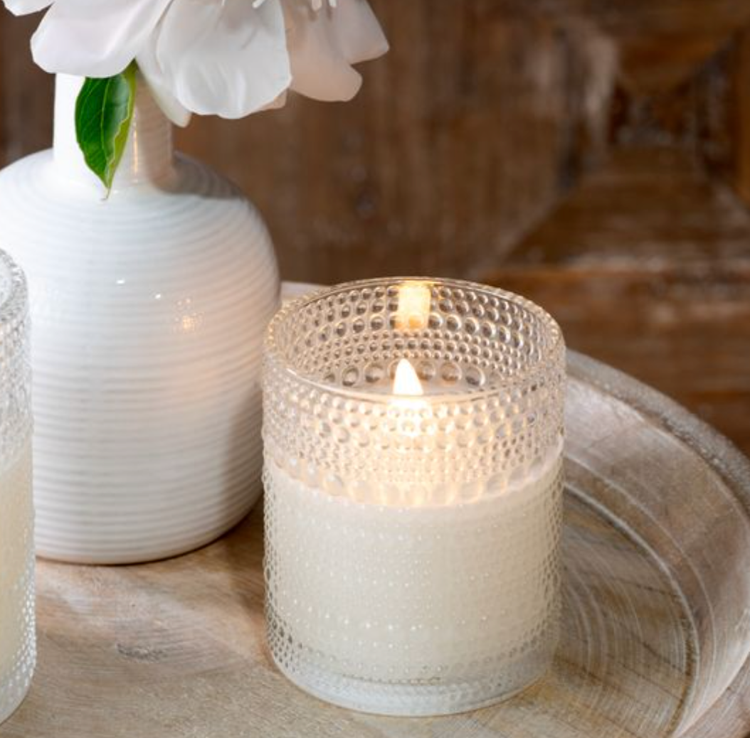 4" LED BEADED GLASS CANDLE