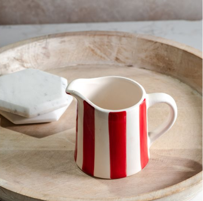 4" RED/WHT STRIPE DOLOMITE PITCHER