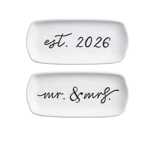 Mr. & Mrs. and Est. 2026 Everything Dishes. Each Sold Separately.
