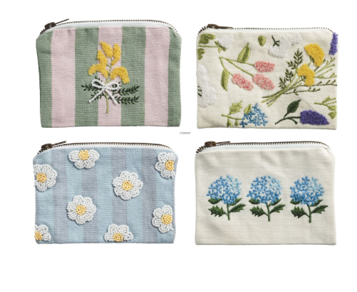 Pink Green Stripe Floral
Embroidery Zipper Pouch