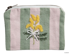 Pink Green Stripe Floral
Embroidery Zipper Pouch