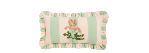 Green Check Ruffle
Floral Embroidered Pillow