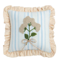 Multi-Stripe Ruffle Floral
Embroidered Pillow