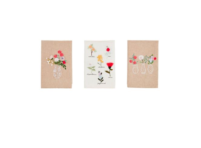 Flower Stems Embroidery Towel