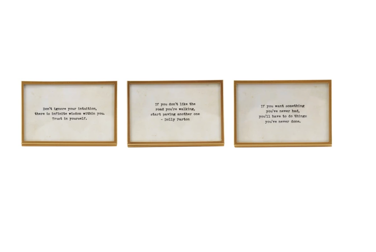 Metal & Glass Frame w/ Easel & Saying, Gold Finish, 3 Styles (Holds 4" x 6" Photo). Each Sold Separately.
