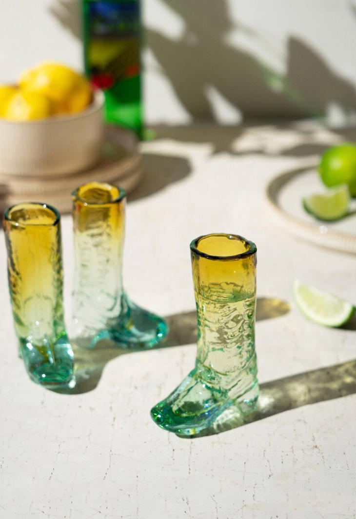 Blue and Amber Recycled Glass Boot Shot Glass