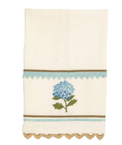 Blue Floral Embroidered Waffle Towel