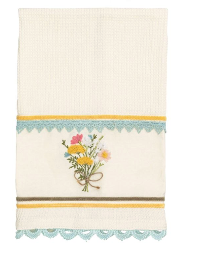 Yellow FloralEmbroidered Waffle Towel