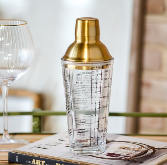 GLASS SHAKER WITH DRINK RECIPES