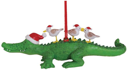 Resin Ornament - Alligator with 3 Birds