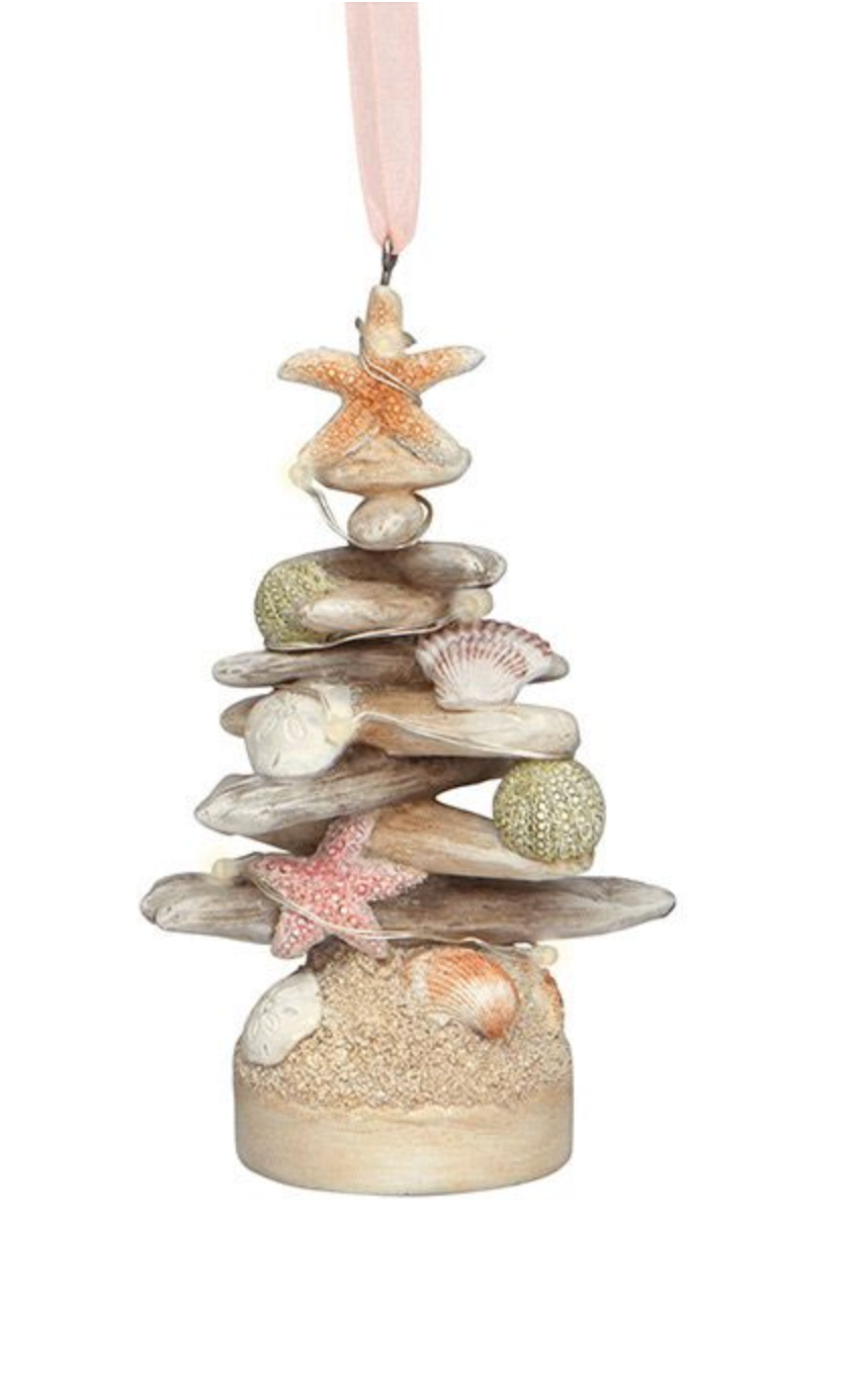 Light-up Resin Ornament - Driftwood Tree with Shells