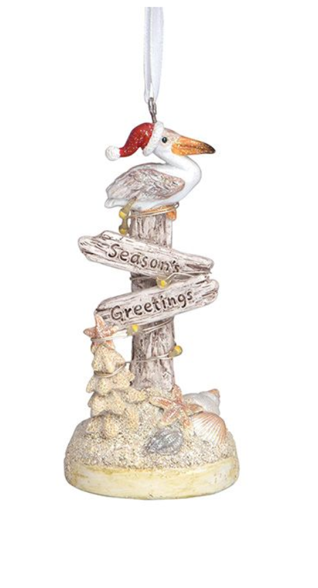 Light-Up Resin Ornament - Seasons Greetings Pelican