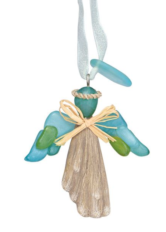 Resin Ornament - Driftwood and Sea Glass Angel