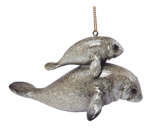Glossy Resin Ornament - Manatee with Baby