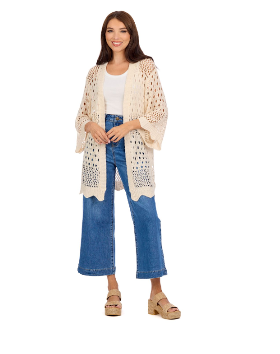 Jeanie Crochet Cardigan-Wh