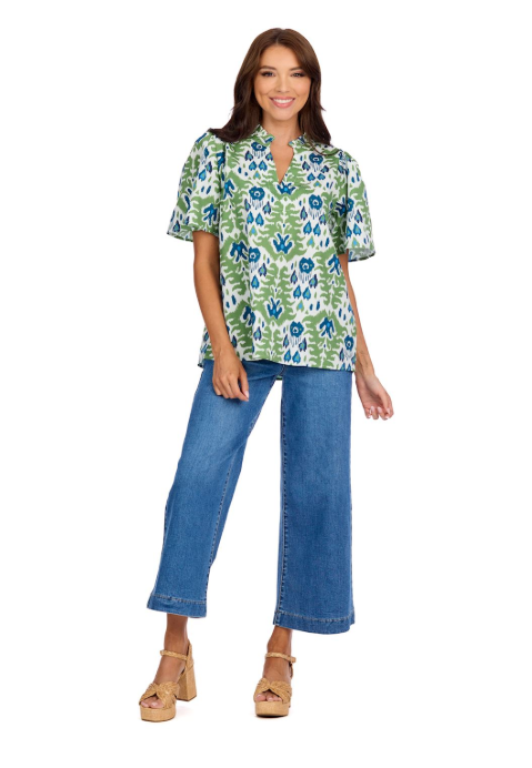 Chase Flounce Sleeve Top Green