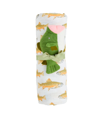 Fish Swaddle & Rattle Set