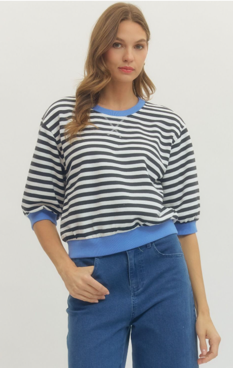 Entro stripe top black,  and blue Top
