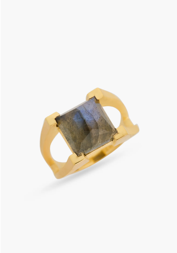 Mini Plaza Ring - Gold/Labradorite - Size 6