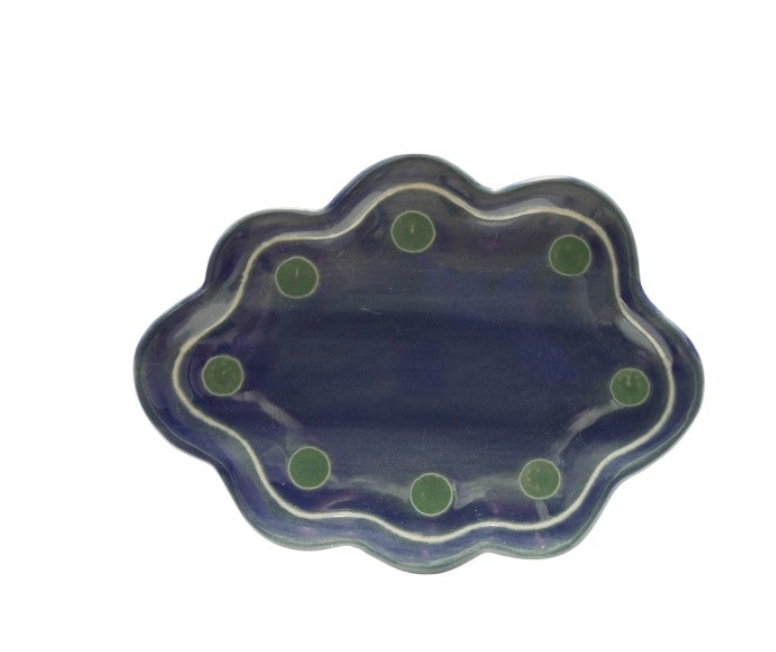 Stoneware Scalloped Dish w/ Wax Relief Design. Each Sold Separately.