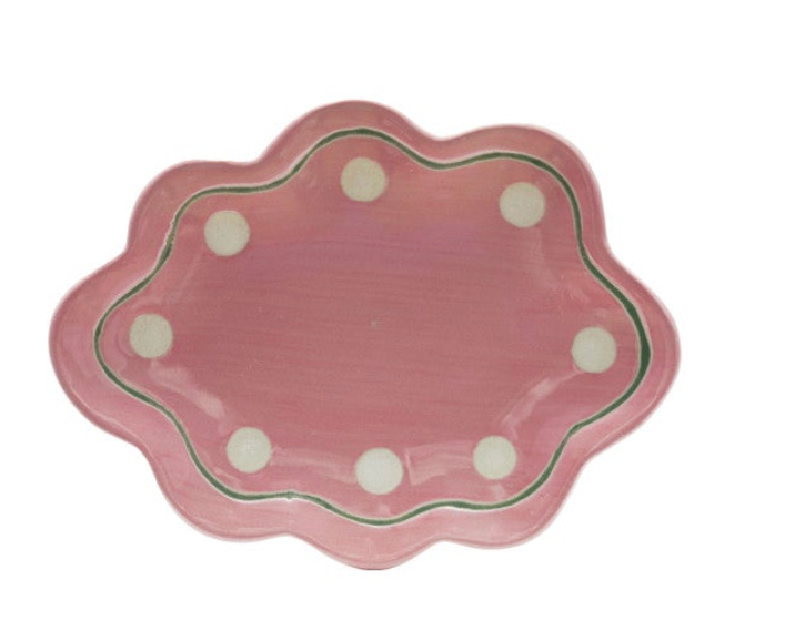 Stoneware Scalloped Dish w/ Wax Relief Design. Each Sold Separately.