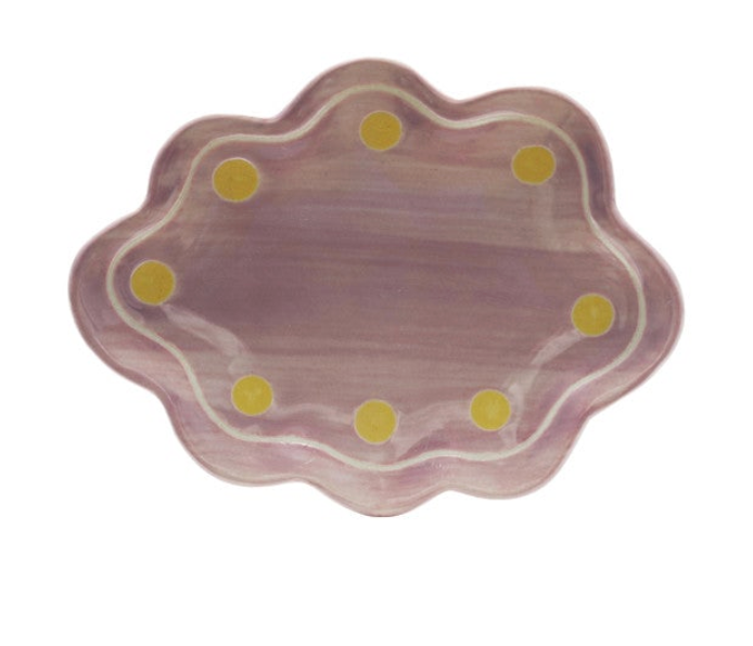 Stoneware Scalloped Dish w/ Wax Relief Design. Each Sold Separately.