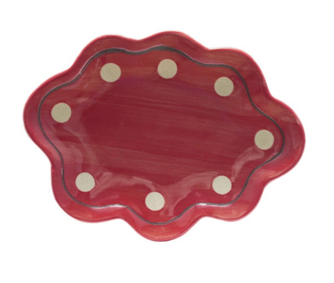 Stoneware Scalloped Dish w/ Wax Relief Design. Each Sold Separately.
