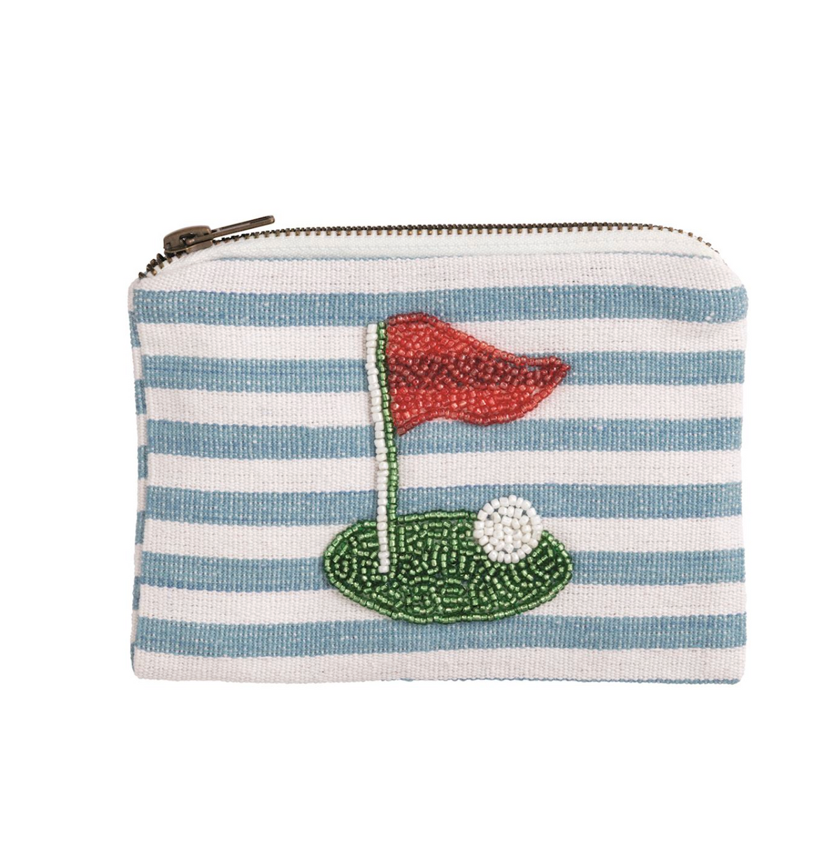 Blue Stripe Golf Beaded Pouch