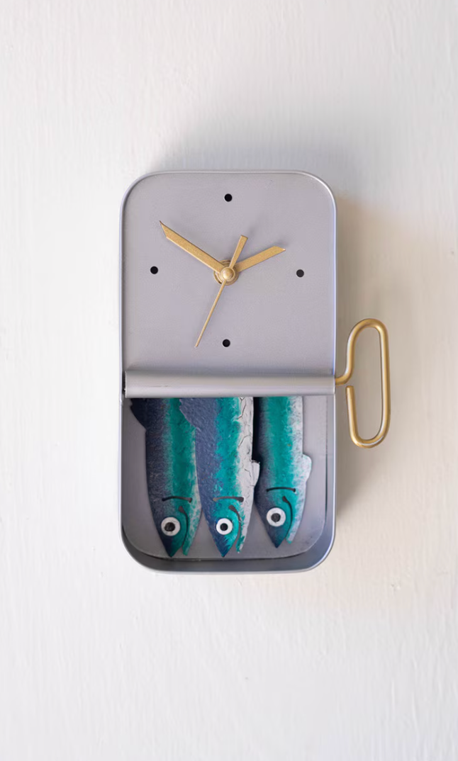 Hand-Painted Sardines Wall Clock