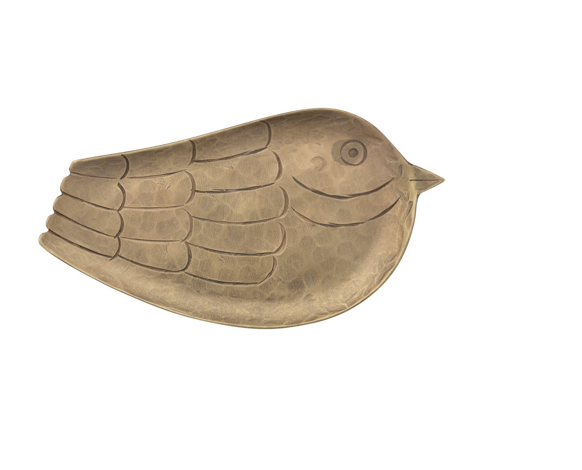 Hand-Forged Metal Bird Shaped Tray, Antique Gold Finish